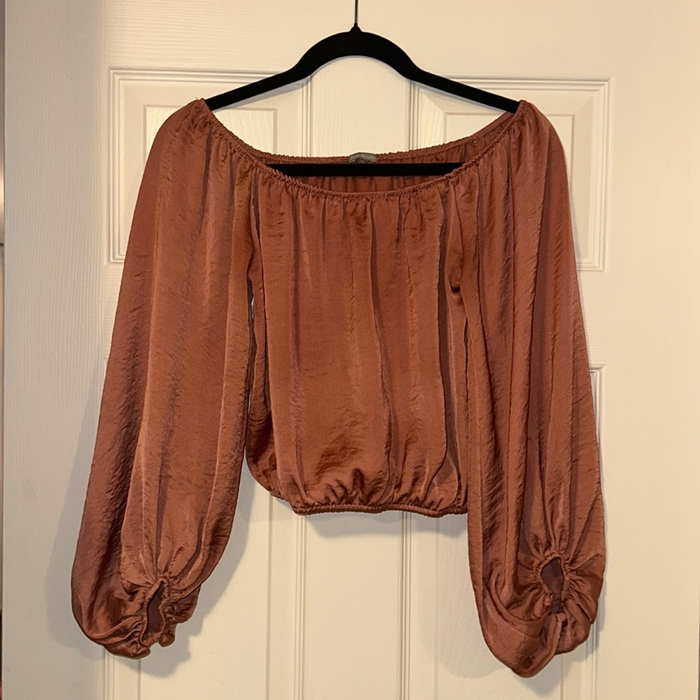 Vintage Charlotte Russe silk, off the shoulder, jewel toned pink blouse.